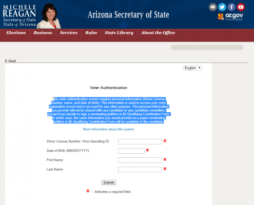 Secretary of State Voter Authentication Form